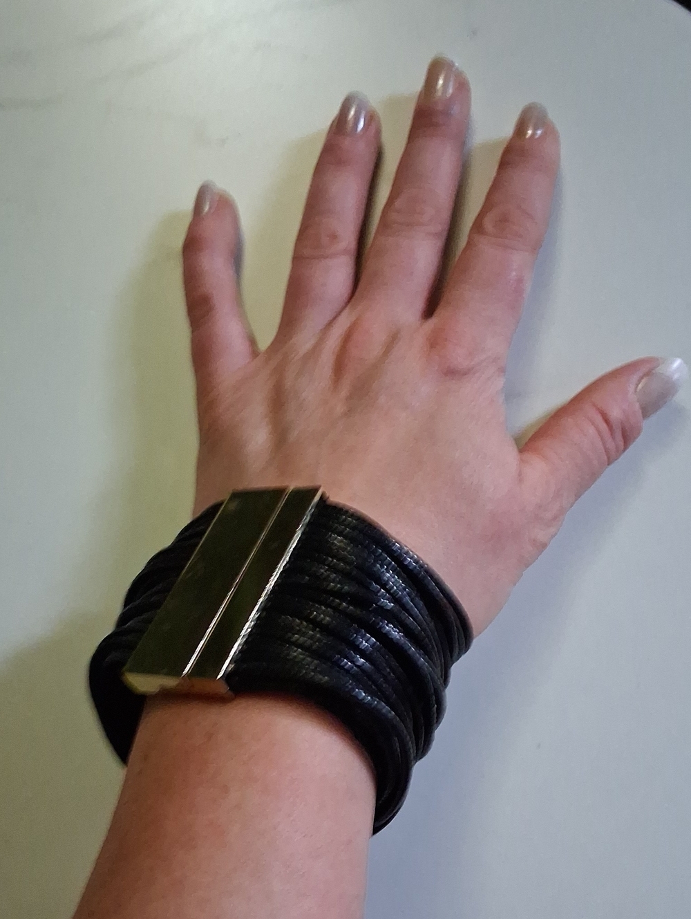 Black Multi-Strand Leather Bracelet with Gold Magnetic Clasp
